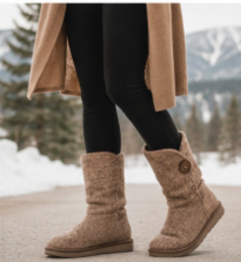 Vintage UGG Mountain Knit Boots Wool Cashmere Sheepskin Button Boots Sz 8 Grey